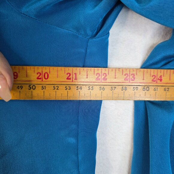 80s Gaylord Pleated Blouse 16 Blue Tassel Feminine Romantic Flowy Whimsical New - Picture 9 of 10